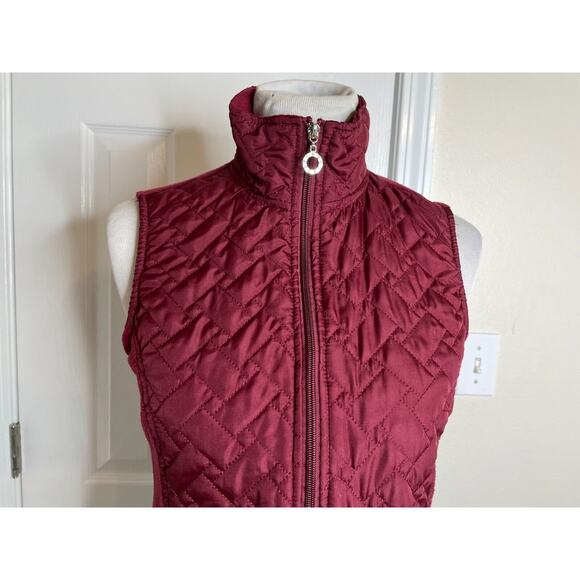 French Laundry Womens Fleece Quilted Front Vest Size Small Burgundy Full Zip - Picture 2 of 8
